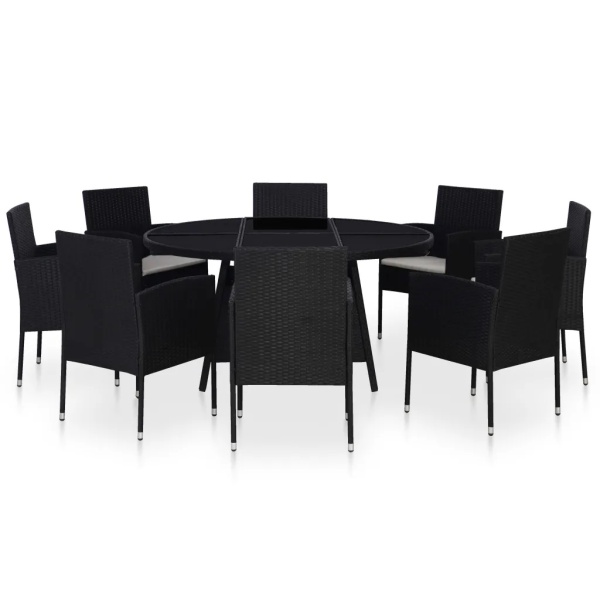 Set Mobilier De Exterior Cu Perne 9 Piese Negru Poliratan 43924